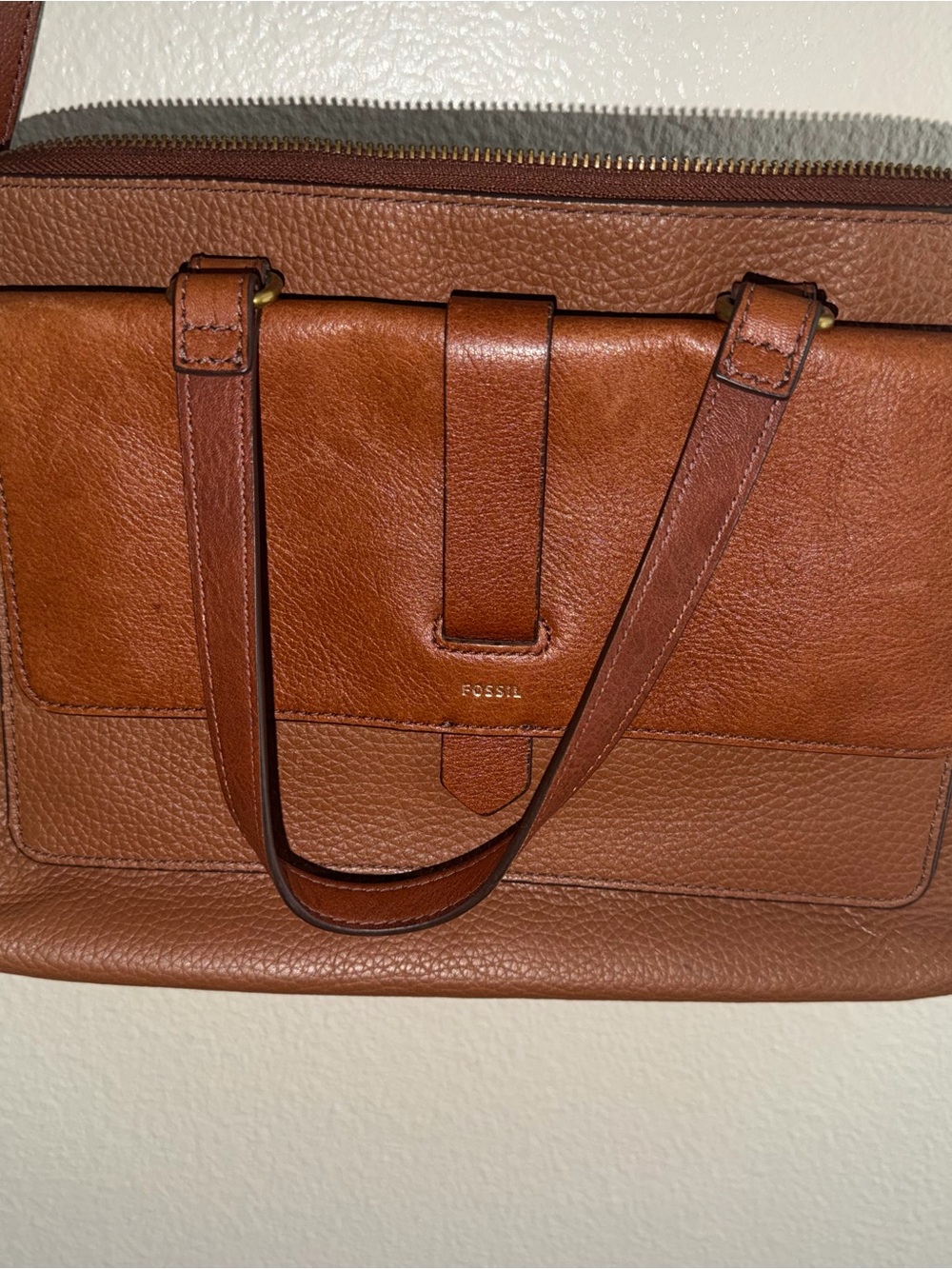 Fossil Cognac Leather Satchel with Gold Hardware - Picture 6 of 6